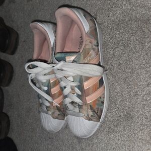 Adidas Pink and Green Sneakers with Classic Design